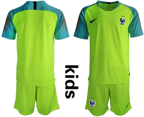 France Blank Shiny Green Goalkeeper Kid Soccer Country Jersey